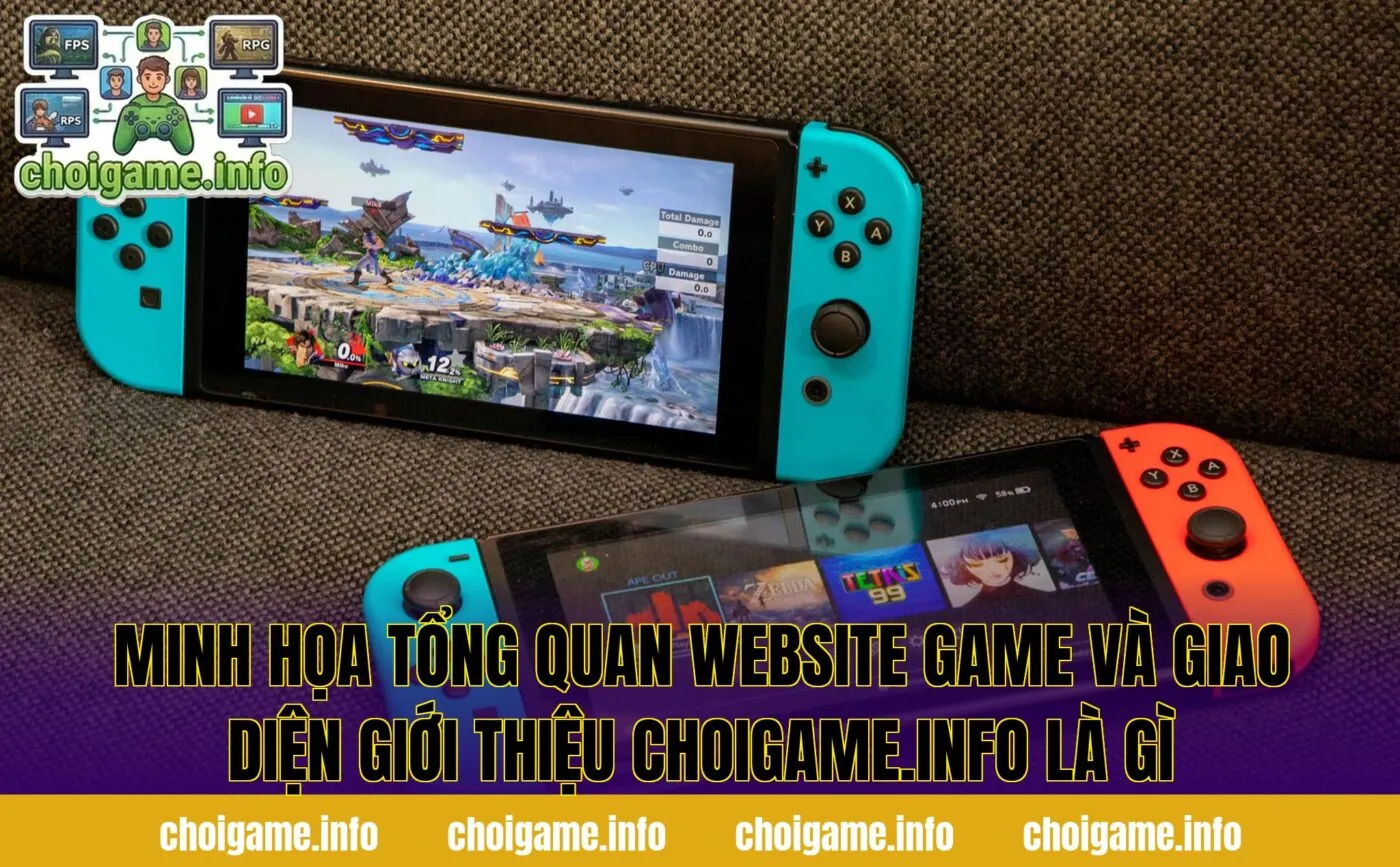 Minh họa tổng quan website game và giao diện giới thiệu choigame.info là gì