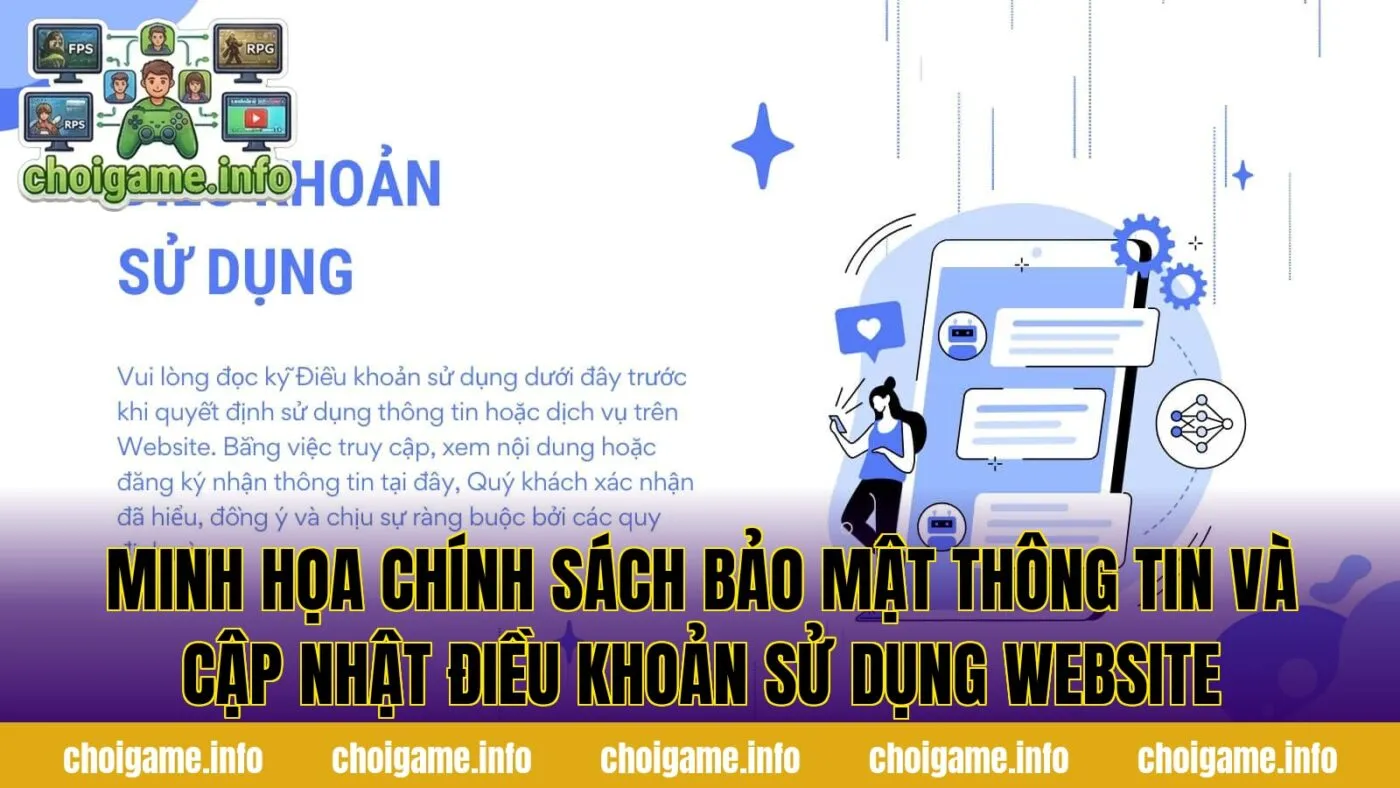 Minh họa chính sách bảo mật thông tin và cập nhật điều khoản sử dụng website