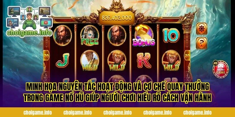 Minh họa nguyên tắc hoạt động và cơ chế quay thưởng trong game nổ hũ giúp người chơi hiểu rõ cách vận hành